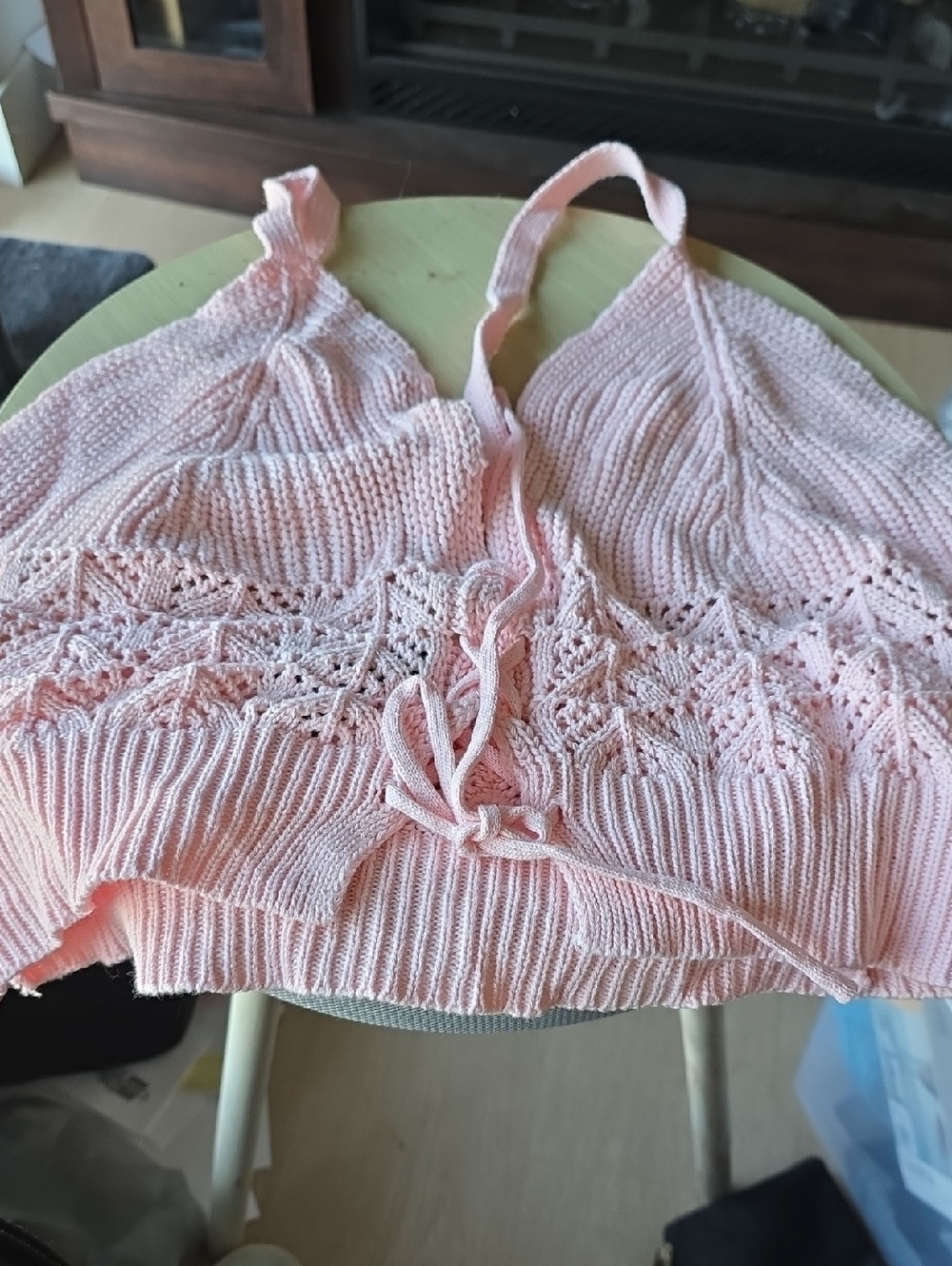 Arden B Pink Knit Crochet-Trim Crop Top